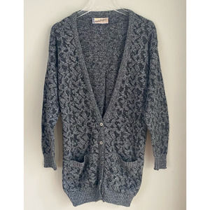 Vintage Diane von Furstenberg Leopard Metallic Cardigan Small Black Silver 1980s